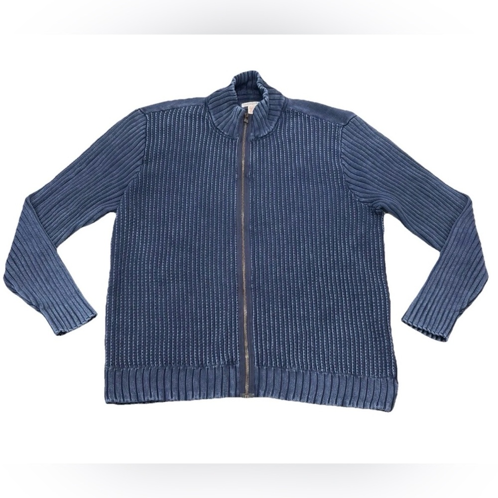 Carbon 2 Cobalt Sweater Mens Medium Washed Blue 100% Cotton Full Zip Cable Knit